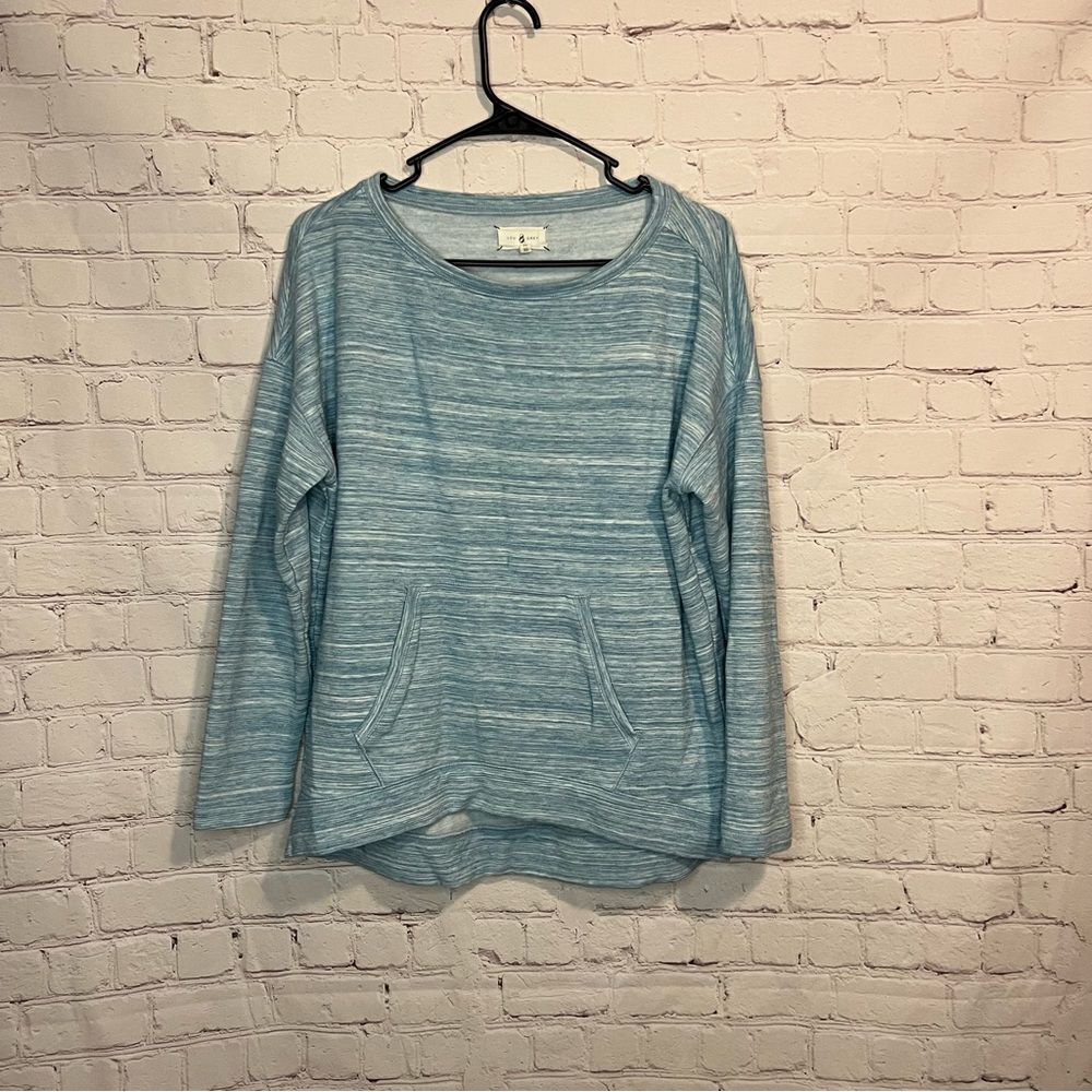 Lou & Grey Women's Long Sleeve Sweatshirt Front Pouch Blue Abstract Stripes Med